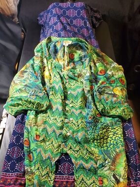 fig and flower Green and Blue Peacock-Style Print Top